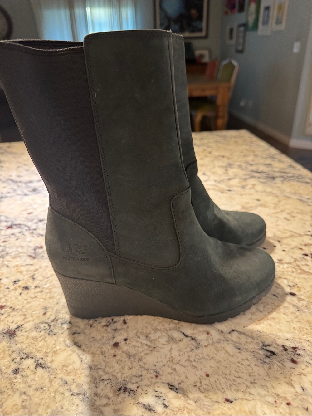 UGG Women's Distressed Leather Wedge Waterproof Boots-Dark Green